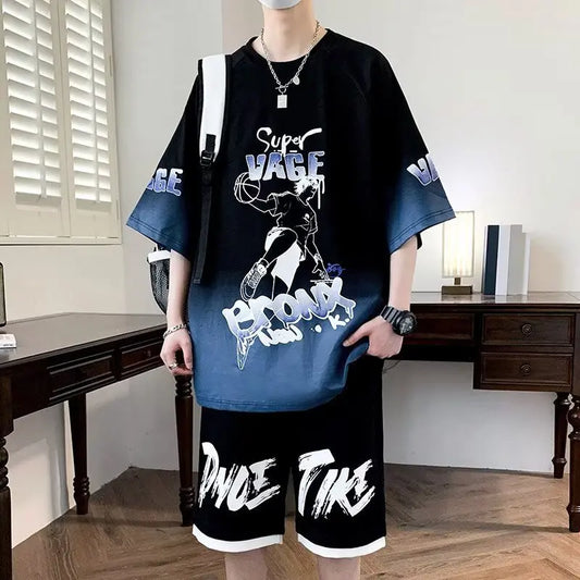 2025 Conjuntos de gran tamaño para hombres Chándales de baloncesto High Street Youth Camiseta Pantalones cortos Conjunto de 2 piezas Ropa de diseñador superior de moda para hombres