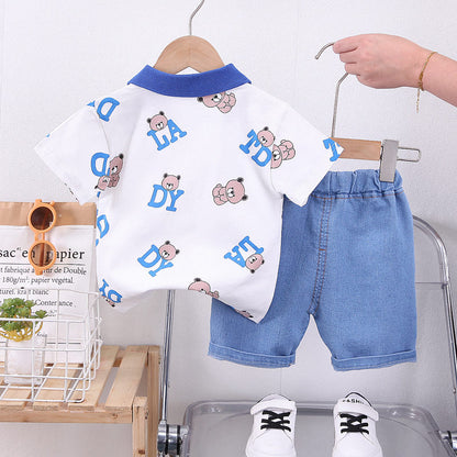 Ropa de dibujos animados para bebé, Camiseta con estampado de oso, pantalones cortos, 2 uds./Set