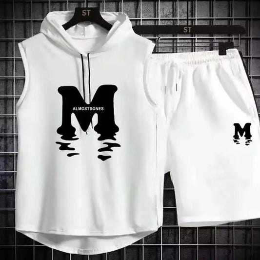 2025 nuevos conjuntos de verano para hombre, camiseta informal transpirable de 2 piezas + Pantalones cortos, traje para hombre, chándal, chaleco suelto para correr, conjunto sin mangas para hombre