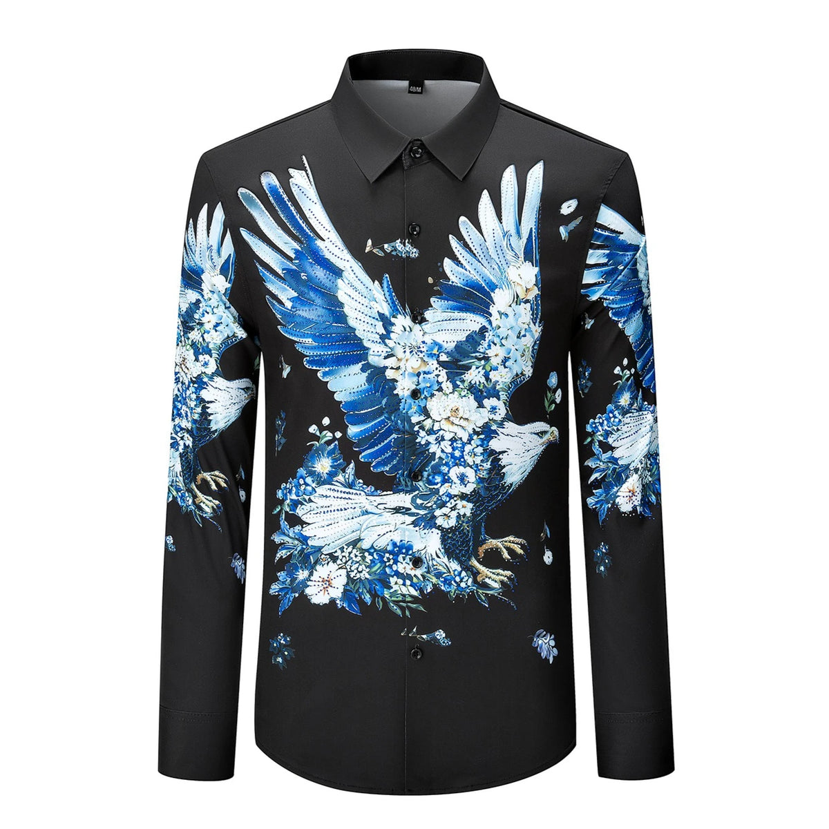 Camisa de lujo con estampado 3D de diamantes de imitación para hombre, camisas informales de manga larga para otoño e invierno, trajes de espectáculo escénico para fiesta de banquete Social