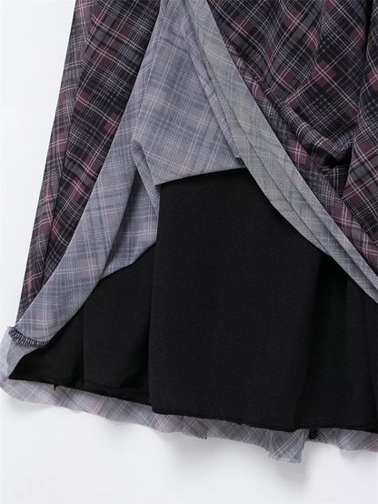 Falda Midi de Tul a Cuadros Estilo Británico BANA, Falda Ajustada de Cintura Alta para Mujer, Primavera Verano, Estilo OL, Fa...