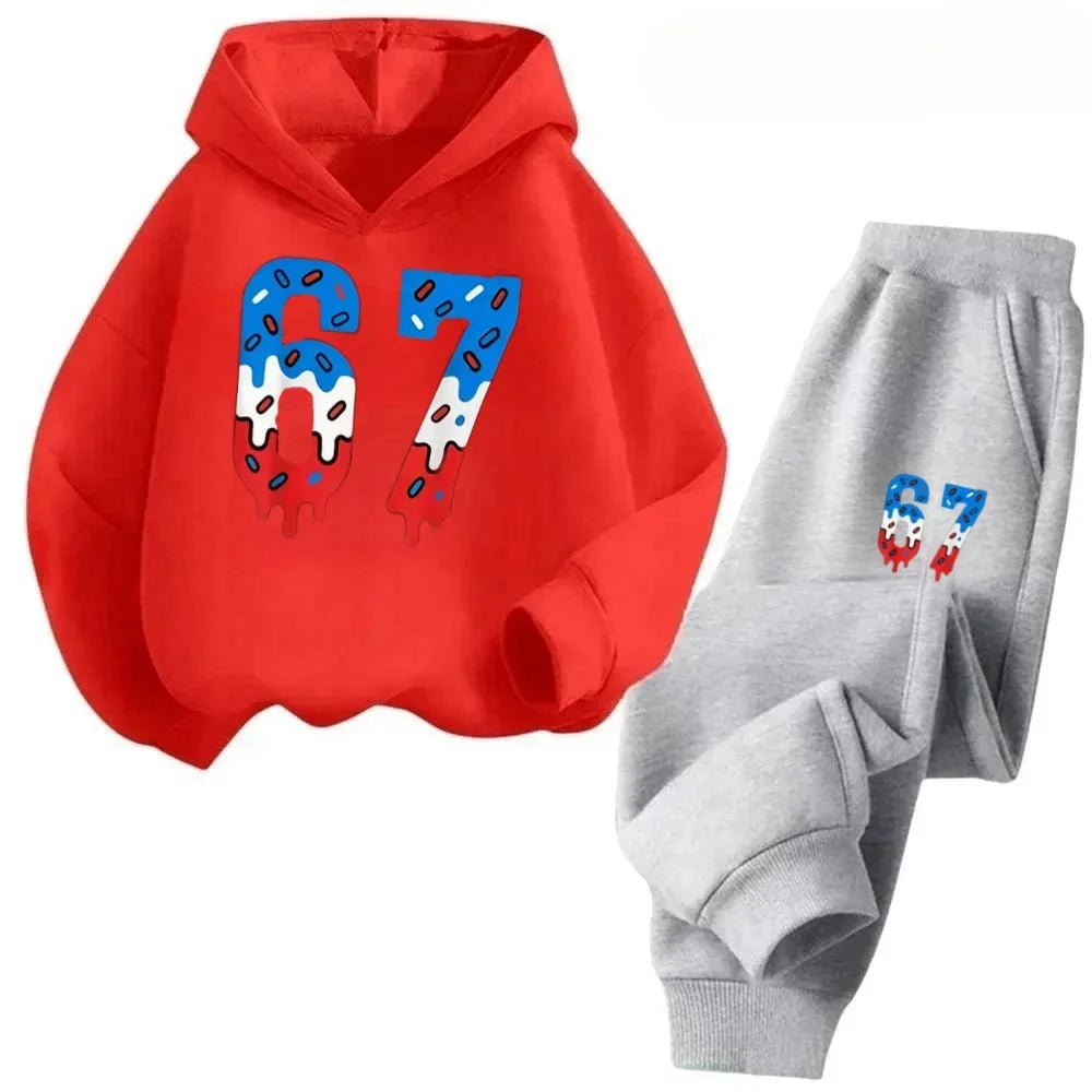67 conjunto de sudaderas con capucha elegantes para niños de 4 a 13 años, ropa de calle coreana, chándal de bloque, sudadera cómoda a la moda para niños, conjuntos de 2 uds, traje de pantalón