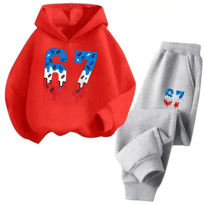 67 conjunto de sudaderas con capucha elegantes para niños de 4 a 13 años, ropa de calle coreana, chándal de bloque, sudadera cómoda a la moda para niños, conjuntos de 2 uds, traje de pantalón