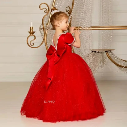 Vestido de fiesta de princesa rojo para niñas, vestido de tul hinchado para cumpleaños, violín, Piano, actuación, desfile de moda, ropa