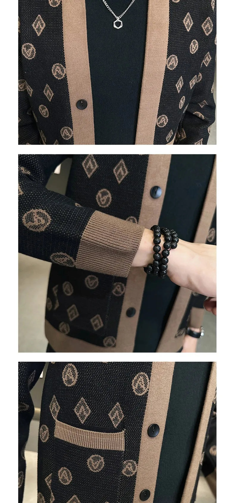 Cárdigan de punto de Jacquard para hombre, chaquetas informales de negocios, abrigos con botones, ropa de M-4XL, otoño