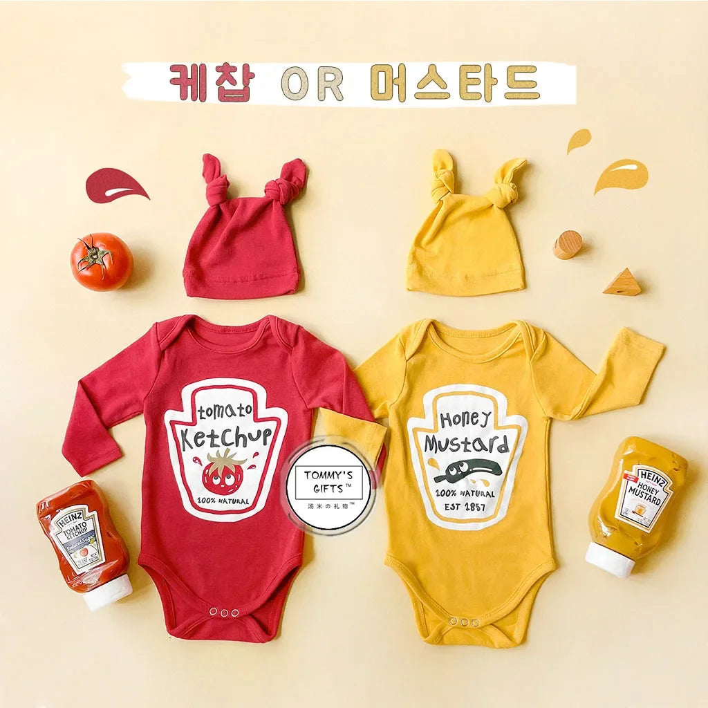 Pelele para recién nacido, mono con sombrero, mono para bebé, Cosplay, gemelos, tomate rojo, Ketchup y disfraz de mostaza amarilla de 0 a 2T