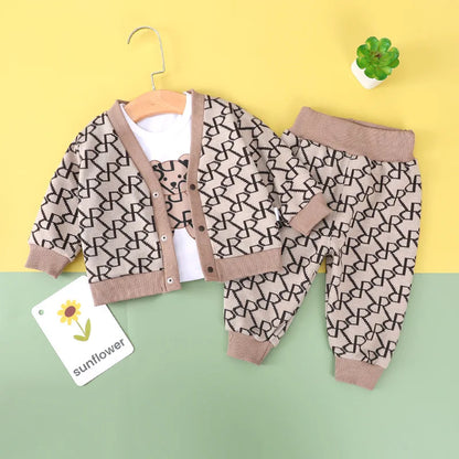 Conjunto de ropa vintage de otoño para bebé, trajes de 3 piezas para niños y niñas, cárdigan de algodón, pantalones y top, perfecto para niños pequeños de 9 a 3 años