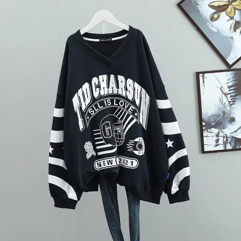 Sudadera con estampado de letras para mujer, ropa de calle de gran tamaño, estilo Hip Hop, Jersey informal de manga larga, 4XL, 2023