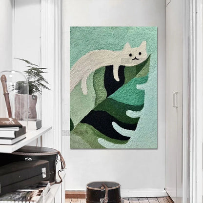 Póster en lienzo de gato de dibujos animados, decoración del hogar, textura abstracta pintada a mano, pintura al óleo, arte de pared, grandes escaparates + paquete Switch In Art completo