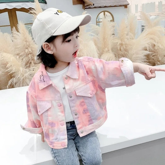 1 2 3 4 5 6 Years Spring Baby Girls Jacket New Tie Dye Little Princess Coat Autumn Fashion Girls Outerwear Children's Clothing