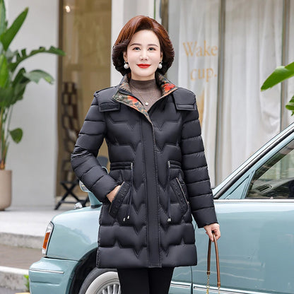 Chaqueta Larga de Algodón Grueso para Mujer, Acolchada, Ajustada, con Cintura Ajustable, Manga Larga, Cierre de Cremallera