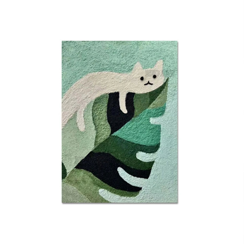 Póster en lienzo de gato de dibujos animados, decoración del hogar, textura abstracta pintada a mano, pintura al óleo, arte de pared, grandes escaparates + paquete Switch In Art completo
