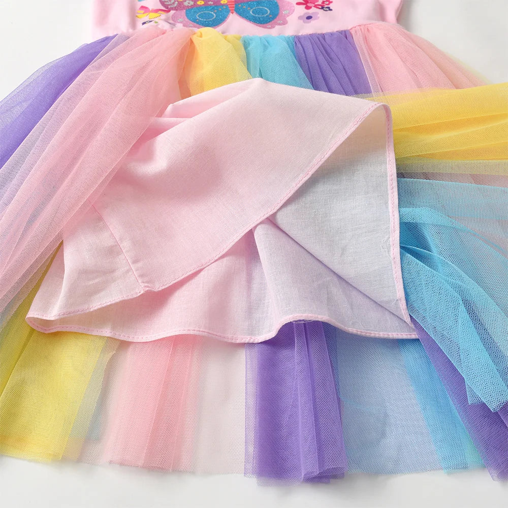 VIKITA-vestido de verano con estampado de flores y mariposas para niñas, vestidos de princesa coloridos de color rosa para fiesta, vacaciones, uso diario, ropa para niños