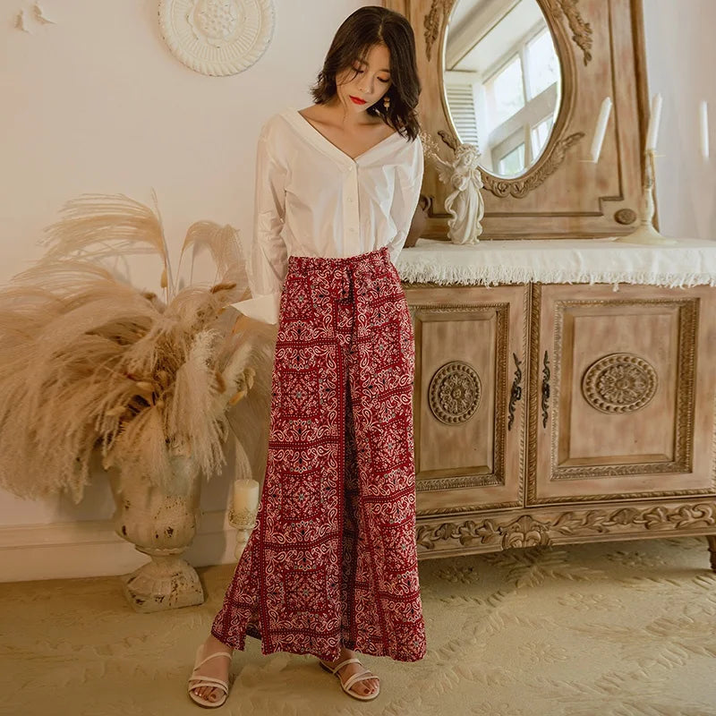 Pantalones anchos de viaje para vacaciones en la playa, ropa de vacaciones para mujer, estilo bohemio, cintura alta, material...
