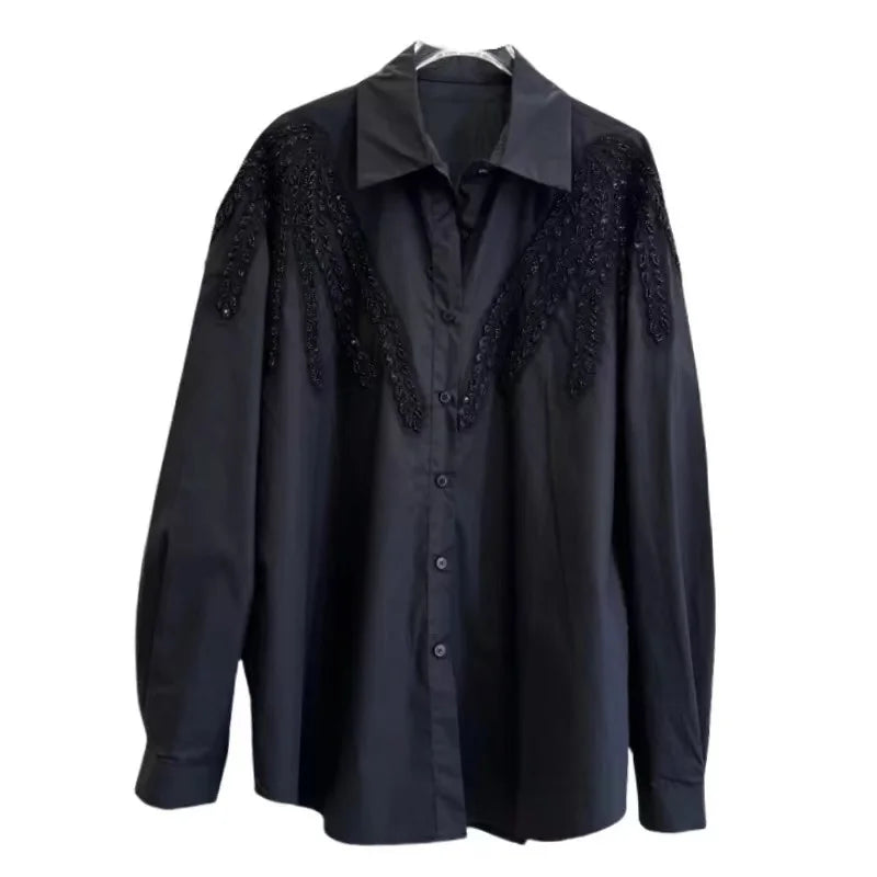 Blusas de algodón con bordado de lentejuelas de lujo, camisas para mujer, tendencia, nueva moda, Tops informales sueltos, Blusas, camisa de oficina para mujer, Tops