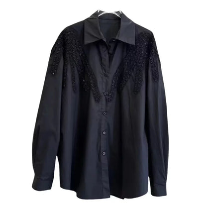 Blusas de algodón con bordado de lentejuelas de lujo, camisas para mujer, tendencia, nueva moda, Tops informales sueltos, Blusas, camisa de oficina para mujer, Tops