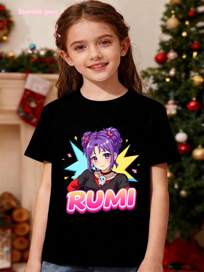 Nueva Camiseta de Verano para Niñas, Cuello Redondo, Algodón Puro, Estilo Casual, Linda Camiseta de Anime de Manga Corta, Suave, Ropa para Niñas