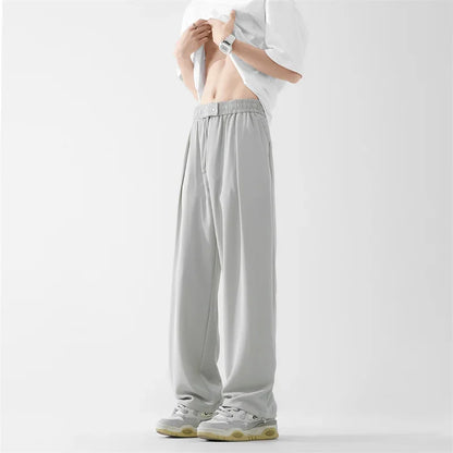 Pantalones bombachos holgados rectos lisos de verano para hombre, pantalones de chándal drapeados deportivos informales, pantalones de pierna ancha con cordón, novedad de 2025