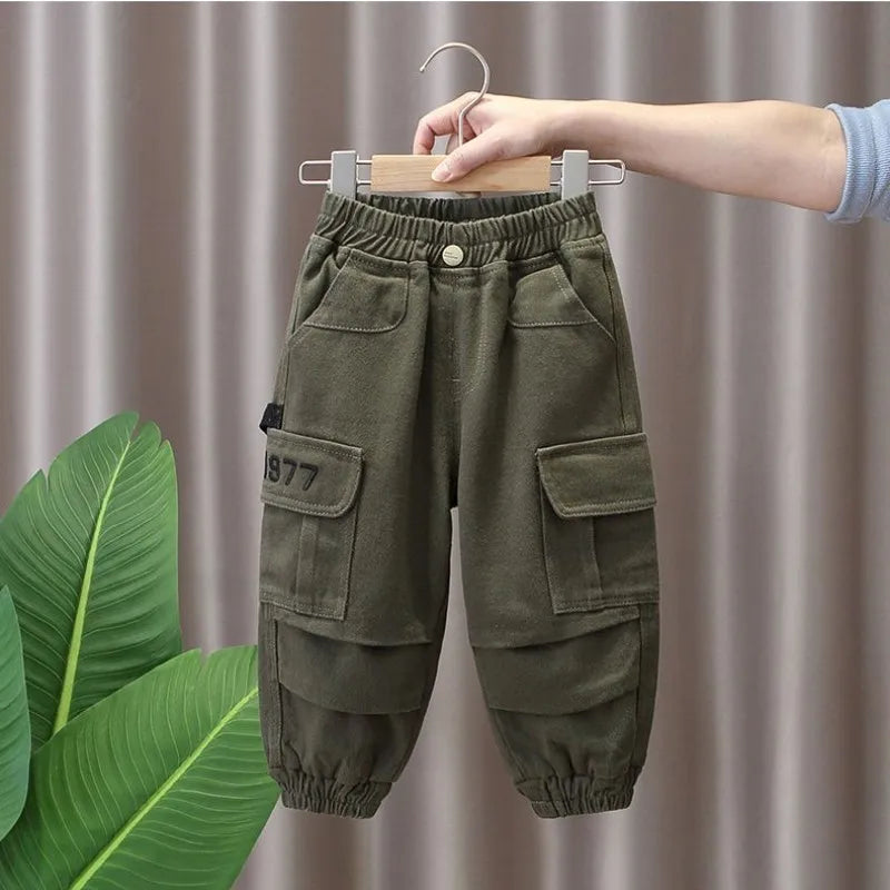 Spring and Autumn Kids Boys Pants 2026 New Style Children's Handsome Cargo Pants Cotton Boys Baby Casual Pants