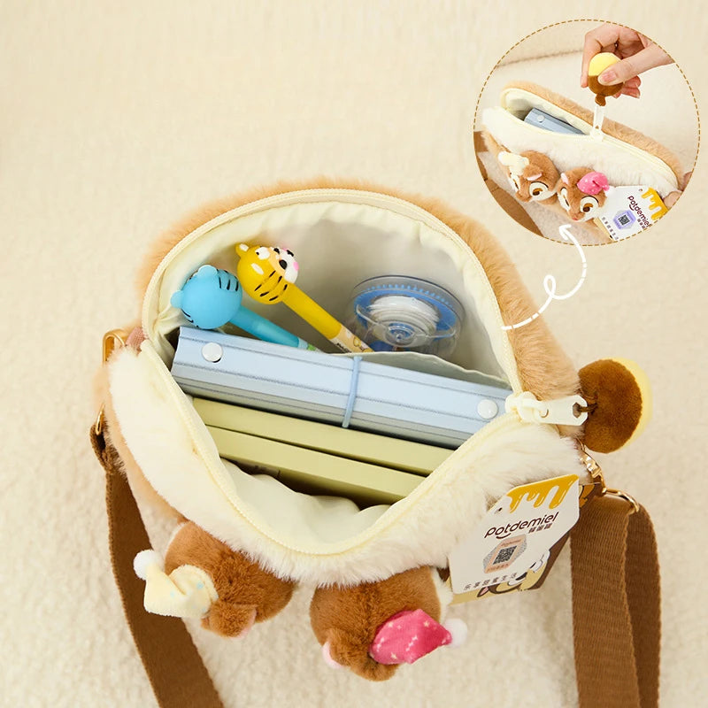 Bolso cruzado de felpa de Disney, Chip & Dale de dibujos animados, bolso informal de gran capacidad para estudiantes, regalos de vacaciones para niñas, desplazamientos