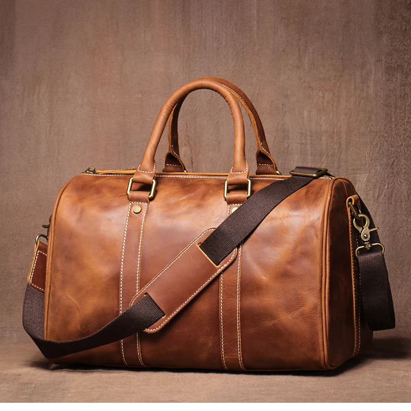 GURO-bolsos de viaje Retro de cuero de vaca para hombre y mujer, bolso de mano de cuero genuino, bolsa de Fitness de fin de semana de lujo, equipaje de viaje corto