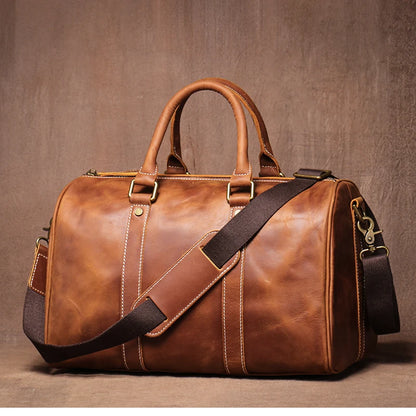 GURO-bolsos de viaje Retro de cuero de vaca para hombre y mujer, bolso de mano de cuero genuino, bolsa de Fitness de fin de semana de lujo, equipaje de viaje corto