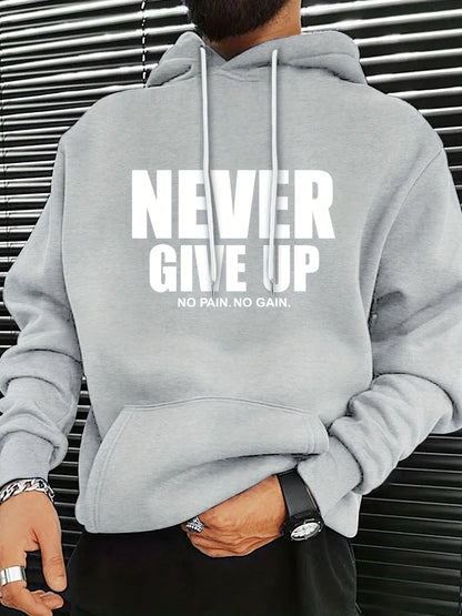 Sudadera con capucha para otoño e invierno, estampado NEVER GIVE UP, versátil y cómoda, ropa unisex para el ocio en la calle.