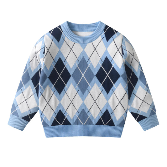 Suéter Azul para Niños - Jersey de Algodón Suave de Manga Larga para Niños y Niñas (Estilo Otoño e Invierno)