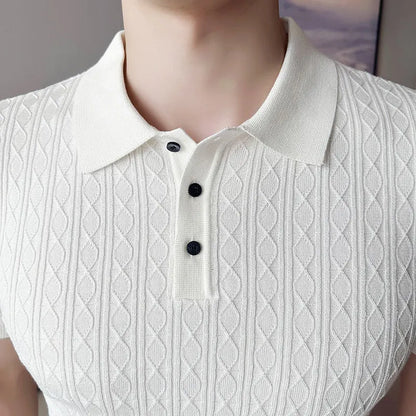 Polo de manga corta de punto Jacquard para hombre, camiseta de Golf con solapa de moda, ajustada, nueva