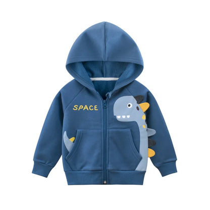Sudadera con capucha de dibujos animados de dinosaurios para niños y niñas, ropa informal de lana de algodón con cremallera, abrigo simplificado, primavera 2024