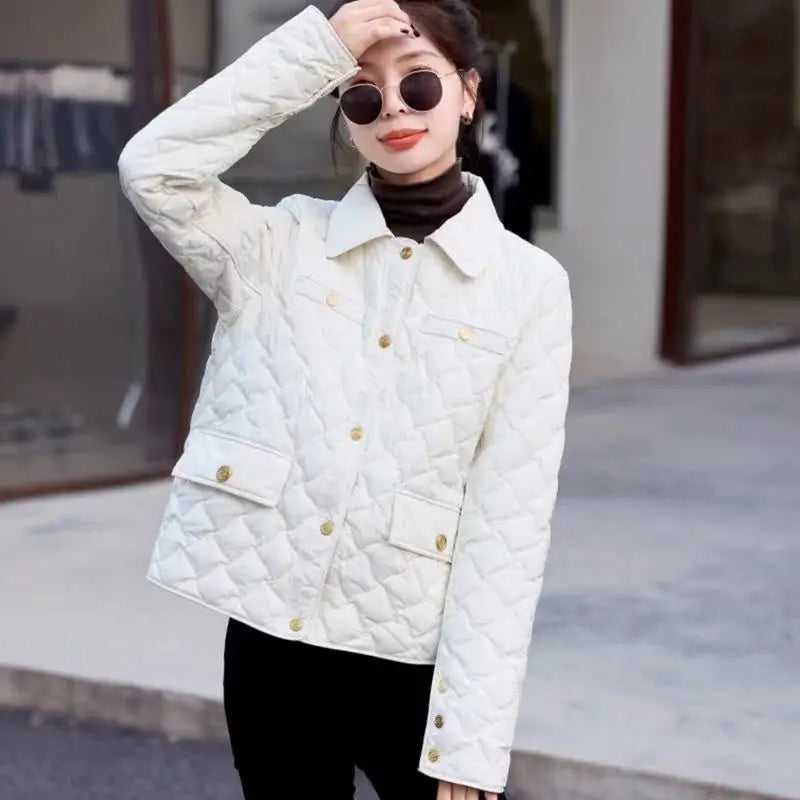 Chaqueta Corta Ligera de Algodón para Mujer, Talla Pequeña, Acolchada, para Invierno, con Cierre de Cremallera, Estilo Moderno