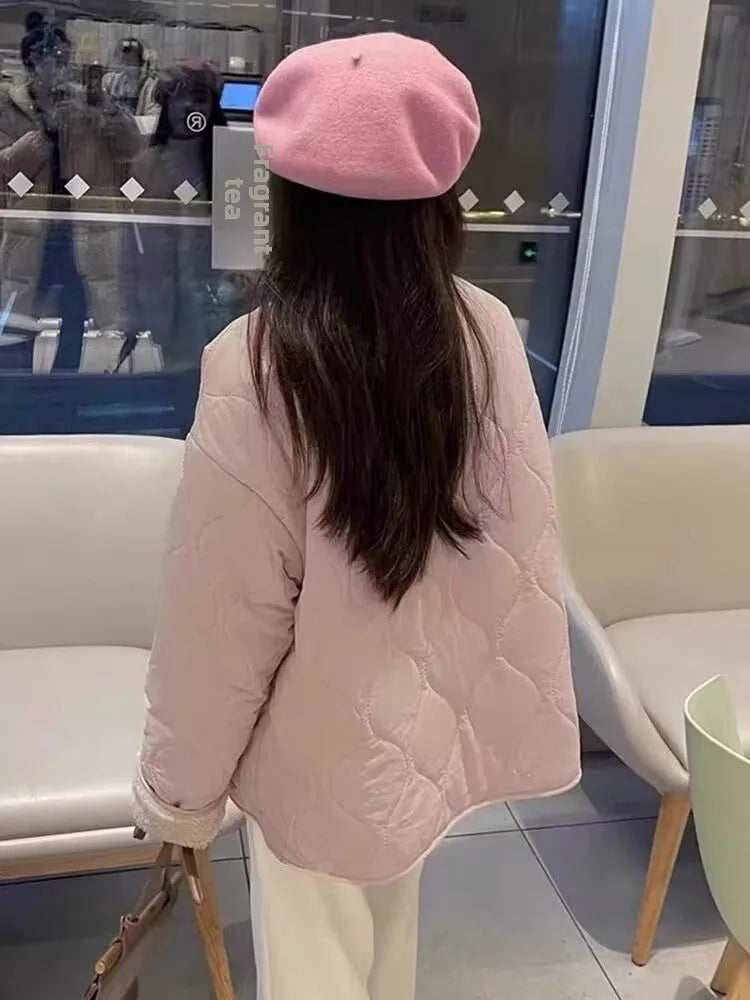 Chaqueta de algodón gruesa con forro de piel de cordero para mujer, ropa de abrigo para primavera y otoño, estilo informal, c...