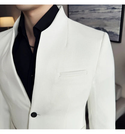 Chaqueta de traje con cuello levantado de alta calidad para hombre, chaquetas de negocios informales, abrigo coreano con gofres para boda, novio, banquete, vestido de fiesta, 2025
