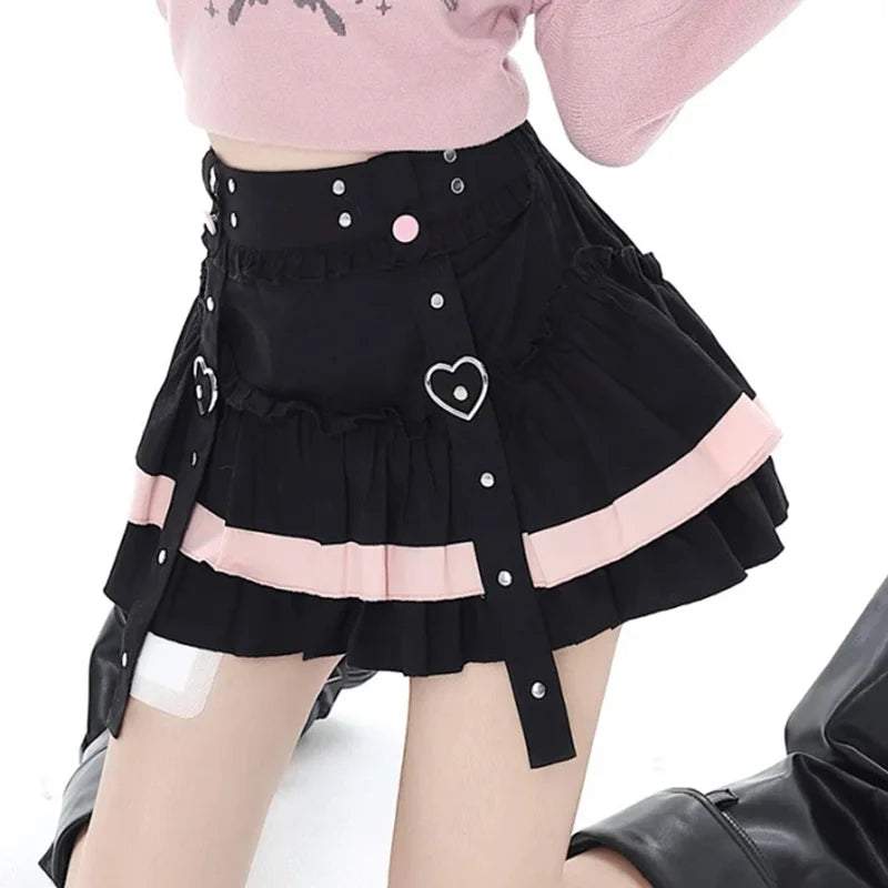 Minifalda japonesa de Lolita, faldas de pastel de retales con vendaje Kawaii, ropa de calle que combina con todo, faldas elegantes y exquisitas de línea A