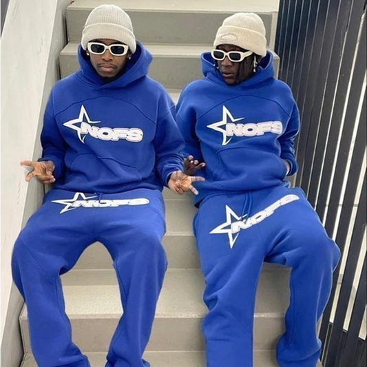 Sudadera con estampado de letras Y2K para hombre, conjunto de 2 piezas, ropa de calle, Sudadera con capucha de gran tamaño de Hip Hop, pantalón de chándal, pantalones informales, ropa deportiva 2024