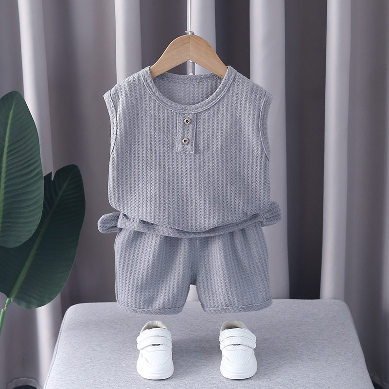 Ropa de oso para niños y niñas, chaleco de cuello redondo, pantalones cortos, chándales de dibujos animados para niños pequeños, moda de verano, nuevo conjunto de 2 piezas