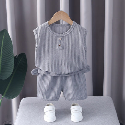 Ropa de oso para niños y niñas, chaleco de cuello redondo, pantalones cortos, chándales de dibujos animados para niños pequeños, moda de verano, nuevo conjunto de 2 piezas