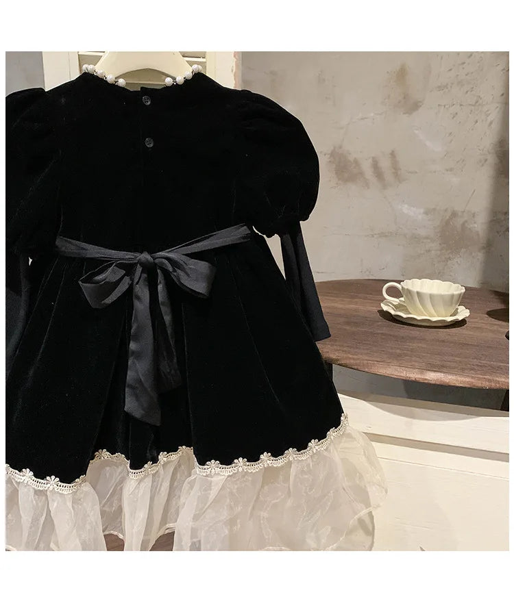 Ropa de otoño para niños, falda de princesa para niñas, vestido negro a la moda, falda de princesa de cumpleaños para bebés, 2024