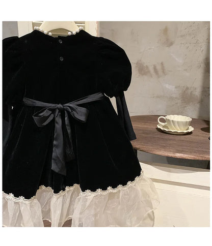 Ropa de otoño para niños, falda de princesa para niñas, vestido negro a la moda, falda de princesa de cumpleaños para bebés, 2024