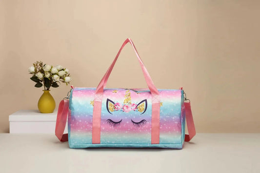 Bolsa de viaje al aire libre para niños, bolso de hombro tipo bandolera con estampado de unicornio, gran capacidad para separación húmeda y seca, bolso de mano para Fitness