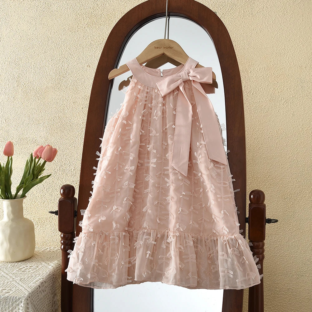 Vestido de Princesa Rosa con Lazo en el Cuello y Flecos, Estilo Coreano, para Fiestas de Cumpleaños de Niñas de 3 a 7 Años, Versión de Verano