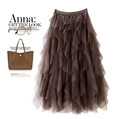 2025 New Fashion Tutu Tulle Skirt Women Long Maxi Skirt Spring Summer Korean Black Pink High Waist Pleated Skirt Female One Size