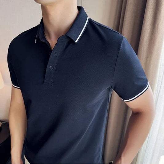 Polo para Hombre - Polo de Piqué Antibacteriano 7A |   Camiseta Casual de Negocios de Manga Corta con Corte Entallado y Ribete en Contraste, Mezcla de Algodón