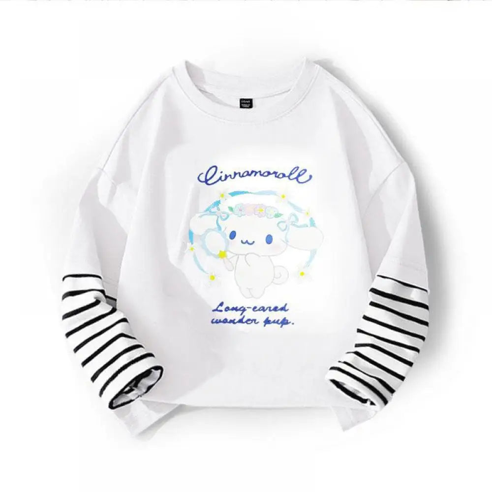 Kuromi My Melody Cinnamoroll camiseta para niños dos piezas Patchwork Y2K sudadera de manga larga Casual niñas niño Tops
