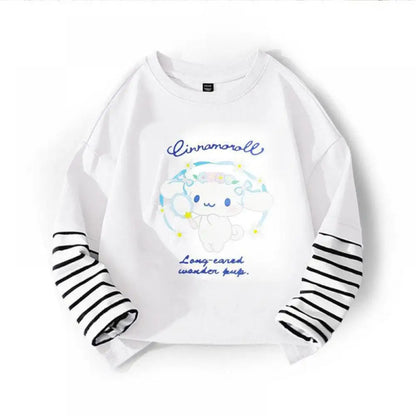 Kuromi My Melody Cinnamoroll camiseta para niños dos piezas Patchwork Y2K sudadera de manga larga Casual niñas niño Tops