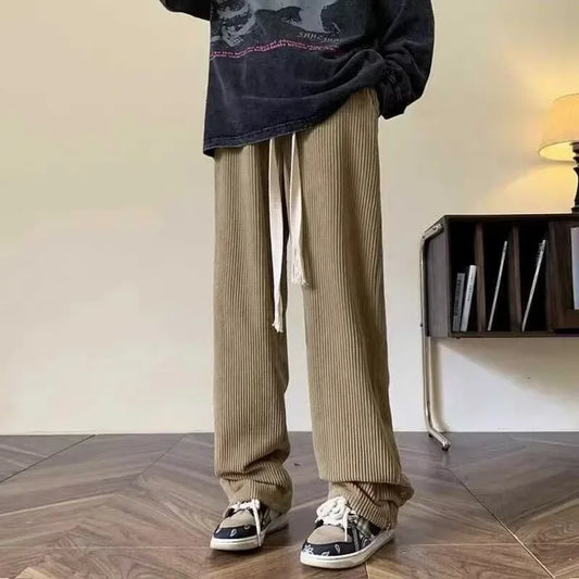 Pantalones de Pana para Hombre, Estilo Urbano, con Cierre Lateral, Cordón Ajustable, Corte Recto, Color Sólido, Estilo Y2K, Holgados, para Gimnasio, 2026