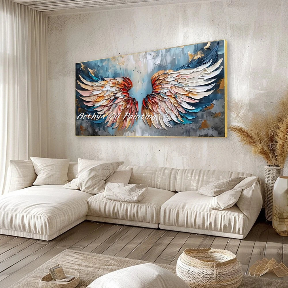 Arthyx, pintura al óleo abstracta pintada a mano con cuchillo y efecto 3D de alas sobre lienzo, pósteres con textura, cuadros grandes para pared, decoración moderna para el hogar + paquete Switch In Art completo