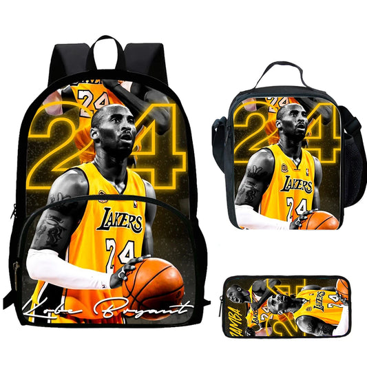 Mochila escolar para niños K-Kobe B-Bryant de baloncesto, 1/3 Uds. Con bolsas para el almuerzo, bolsas para lápices, mochilas escolares para niños y niñas, el mejor regalo