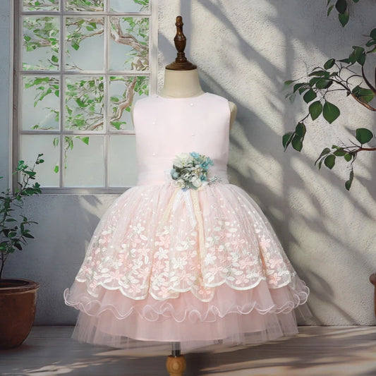 Vestido de princesa de noche para niñas, apliques florales en 3D, vestido de boda para niñas, desfile de cumpleaños, ocasión de fiesta, ropa para niños
