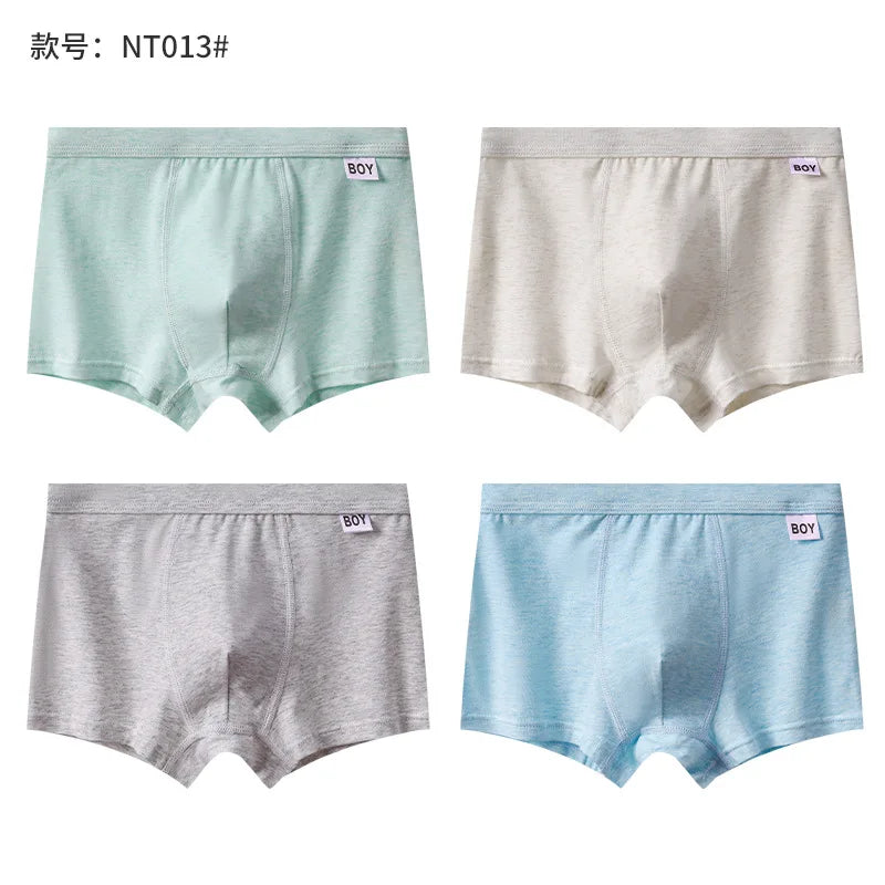 Ropa interior de algodón transpirable para niños, calzoncillos Boxer suaves para adolescentes obesos, niños grandes, estudiantes, período de desarrollo juvenil, 4 Uds.